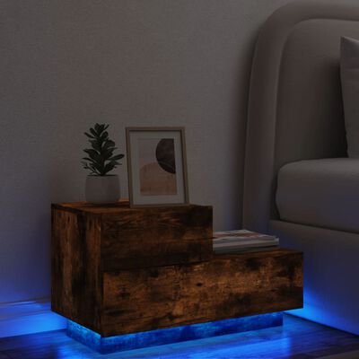 vidaXL Mesa de cabeceira com luzes LED 70x36x40,5 cm carvalho fumado