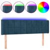 vidaXL Cabeceira cama c/ luzes LED veludo 147x16x78/88 cm azul-escuro