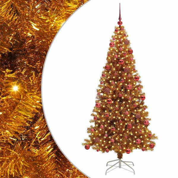 vidaXL Árvore de Natal com 300 LEDs com suporte Ouro 180 cm PET