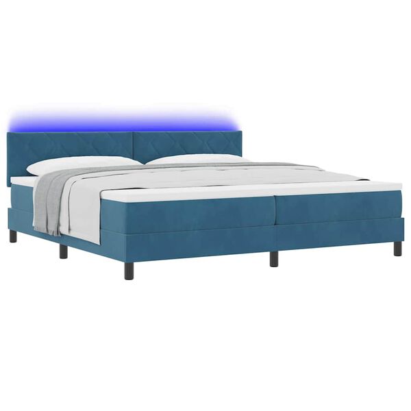 vidaXL Cama Box Spring LED com colch&atilde;o Azul Escuro 200 x 200 cm Veludo