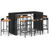 vidaXL 9 pcs conjunto de bar p/ jardim vime PE/acácia maciça preto