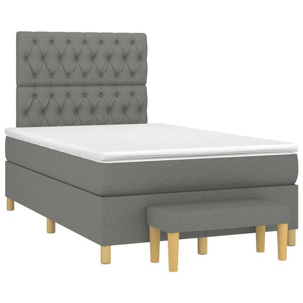 vidaXL Cama boxspring com colch&atilde;o 120x190 cm tecido cinzento-escuro