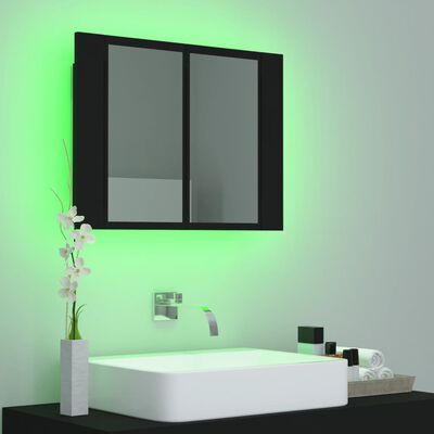 vidaXL Armário espelhado casa banho c/ LED 60x12x45 cm acrílico preto