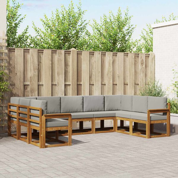 vidaXL Conjunto de Sof&aacute;s para Exterior 9 pcs Cinza Natural e Claro