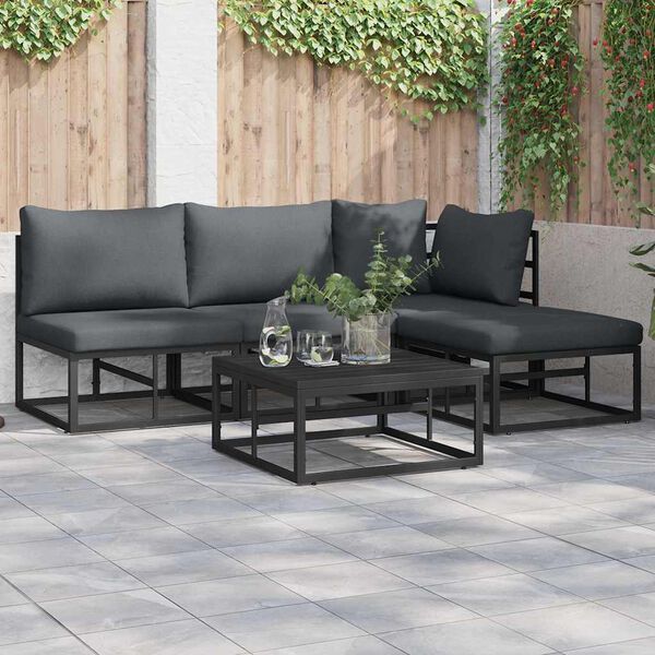 vidaXL Conjunto de Sof&aacute; de Jardim com almofada 4 pcs Preto Alum&iacute;nio