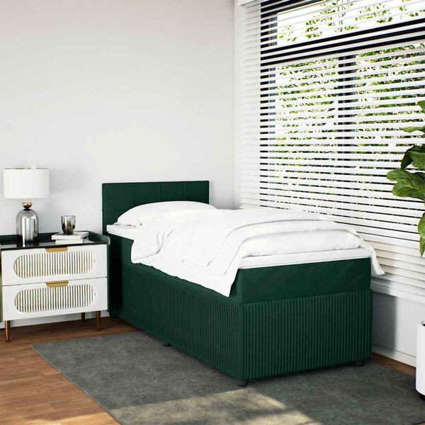 vidaXL Cama com molas/colch&atilde;o 80x200 cm veludo verde-escuro