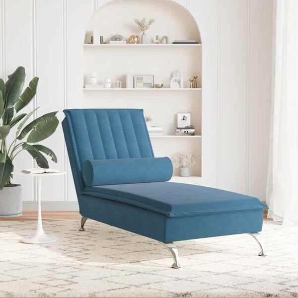vidaXL Chaise lounge de massagem com rolo veludo azul