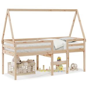 vidaXL Cama alta com telhado 75x190 cm pinho maci&ccedil;o