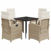 vidaXL 5 pcs conjunto de jantar p/ jardim com almofad&otilde;es vime PE bege