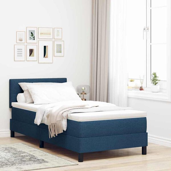 vidaXL Cama Box com colch&atilde;o com cabeceira Azul 80 x 200 cm tecido