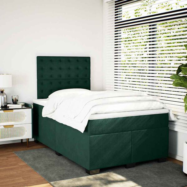 vidaXL Cama boxspring com colch&atilde;o 120x200 cm veludo verde-escuro