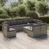 vidaXL 10 pcs conjunto lounge de jardim c/ almofad&otilde;es vime PE cinzento