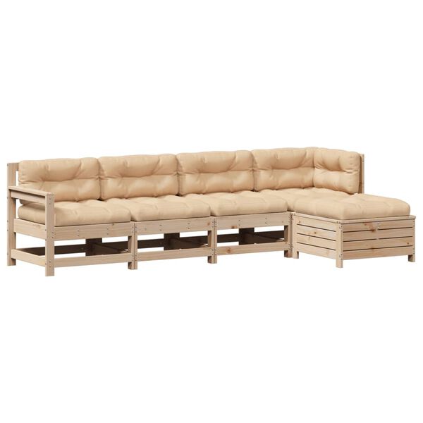 vidaXL 5 pcs conjunto lounge de jardim c/ almofad&otilde;es pinho maci&ccedil;o