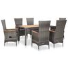 vidaXL 7 pcs conjunto jantar exterior com almofad&otilde;es vime PE cinzento