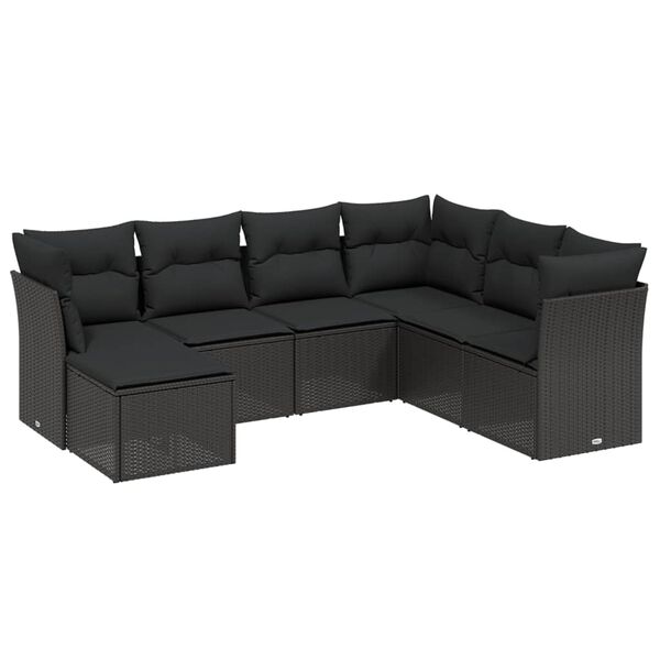 vidaXL 7 pcs conjunto de sof&aacute;s p/ jardim c/ almofad&otilde;es vime PE preto