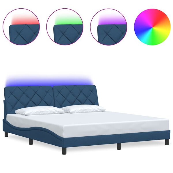 vidaXL Estrutura de cama com LED sem colch&atilde;o 180x200 cm tecido azul