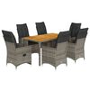 vidaXL 7 pcs conjunto de jantar p/ jardim c/ almofad&otilde;es vime PE cinza