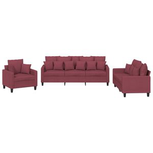 vidaXL 3 pcs conjunto de sof&aacute;s com almofadas tecido vermelho-tinto
