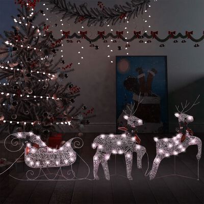 vidaXL Decoração de Natal renas/trenó de exterior 60 luzes LED dourado