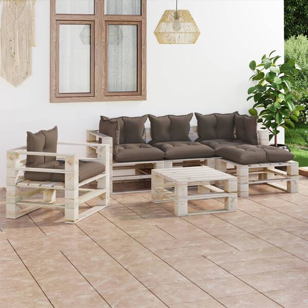 vidaxL Conjunto lounge de paletes p/ jardim 6 pcs c/ almofad&otilde;es pinho