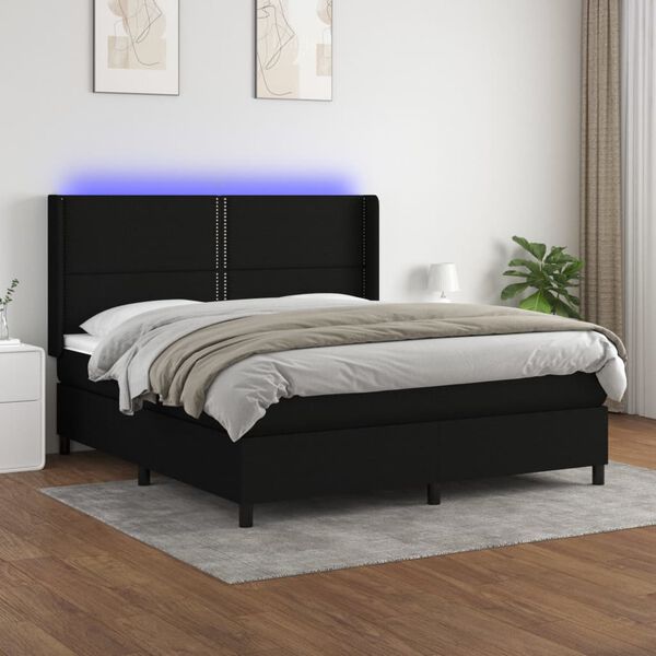 vidaXL Cama box spring c/ colch&atilde;o e LED 160x200 cm tecido preto