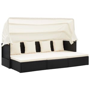 vidaXL Espregui&ccedil;adeira de jardim com teto vime PE preto