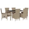 vidaXL 7 pcs conjunto de jantar p/ jardim com almofad&otilde;es vime PE bege