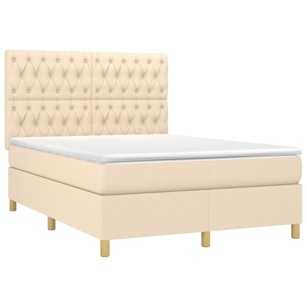 vidaXL Cama box spring c/ colch&atilde;o e LED 140x200 cm tecido cor creme