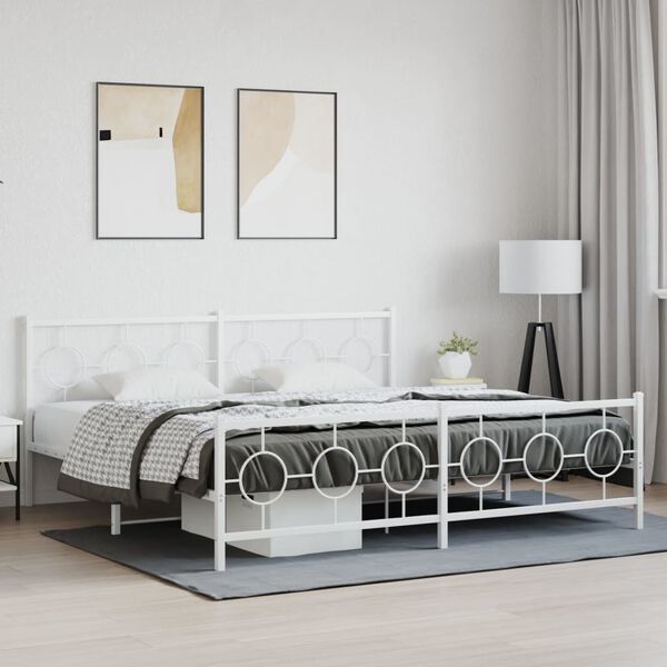 vidaXL Estrutura de cama com cabeceira e p&eacute;s 200x200 cm metal branco