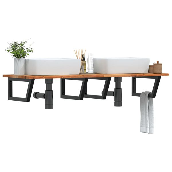 vidaXL Prateleira de parede p/ lavat&oacute;rio a&ccedil;o/madeira de ac&aacute;cia maci&ccedil;a