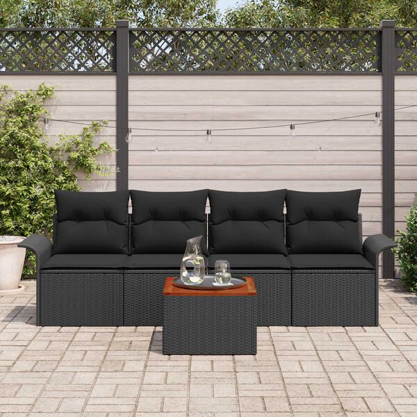 vidaXL Conjunto de Sof&aacute; de Jardim com almofada 5 pcs Preto vime PE