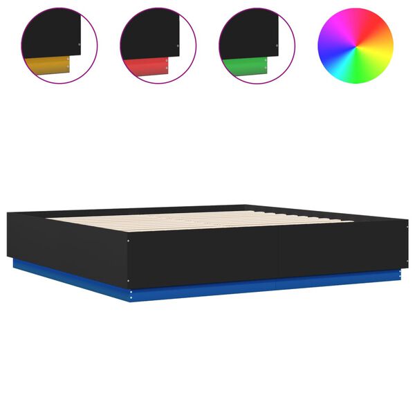vidaXL Estrutura cama c/ luzes LED 200x200cm derivados madeira preto