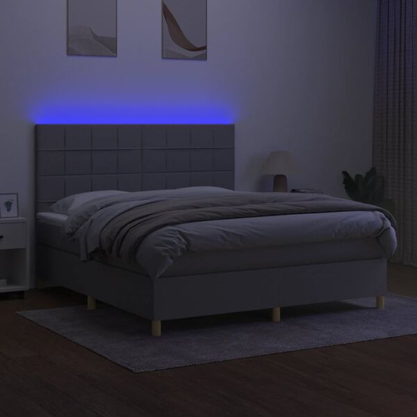 vidaXL Cama box spring c/ colch&atilde;o e LED 160x200 cm tecido cinza-claro