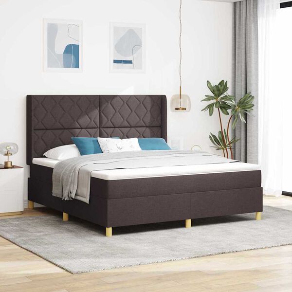 vidaXL Cama Box com colch&atilde;o com cabeceira Castanho 180 x 200 cm tecido