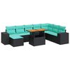vidaXL 9 pcs conjunto de sof&aacute;s p/ jardim c/ almofad&otilde;es vime PE preto