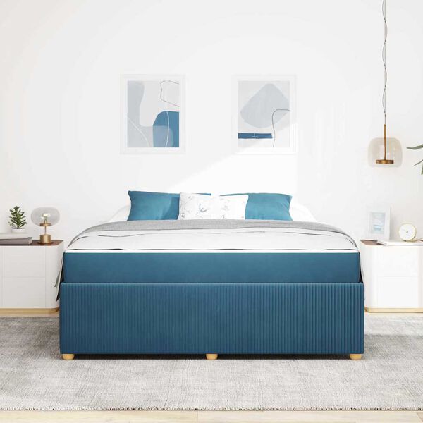 vidaXL Estrutura da Cama com colch&atilde;o Azul 180 x 200 cm tecido