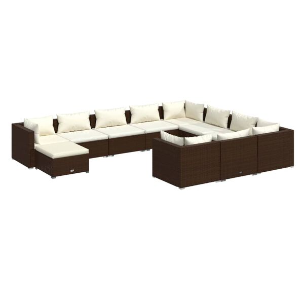 vidaXL 11 pcs conjunto lounge jardim c/ almofad&otilde;es vime PE castanho