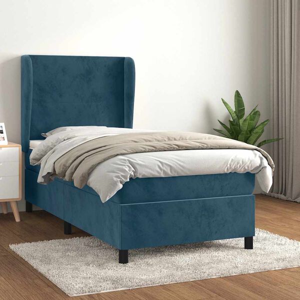 vidaXL Cama com molas/colch&atilde;o 80x200 cm veludo azul-escuro