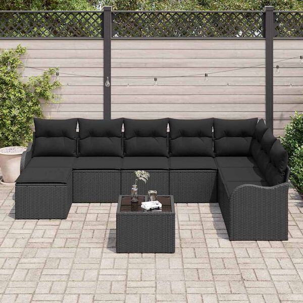 vidaXL Conjunto de Sof&aacute; de Jardim 9 pcs Preto vime PE