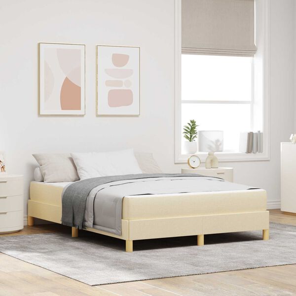 vidaXL Cama Box com colch&atilde;o Creme 140 x 200 cm tecido