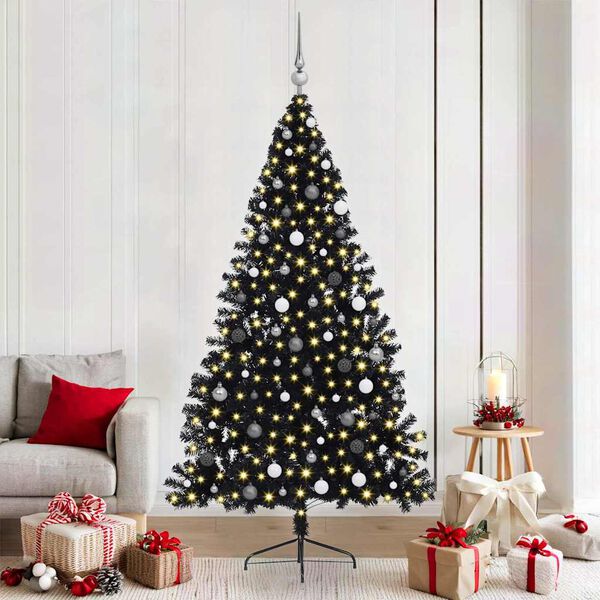 vidaXL &Aacute;rvore de Natal Artificial Pr&eacute;-iluminada Preto 210 cm PVC
