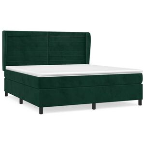 vidaXL Cama com molas/colch&atilde;o 160x200 cm veludo verde-escuro