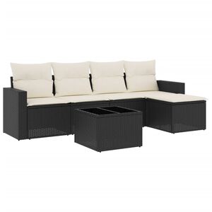 vidaXL 6 pcs conjunto sof&aacute;s de jardim c/ almofad&otilde;es vime PE preto