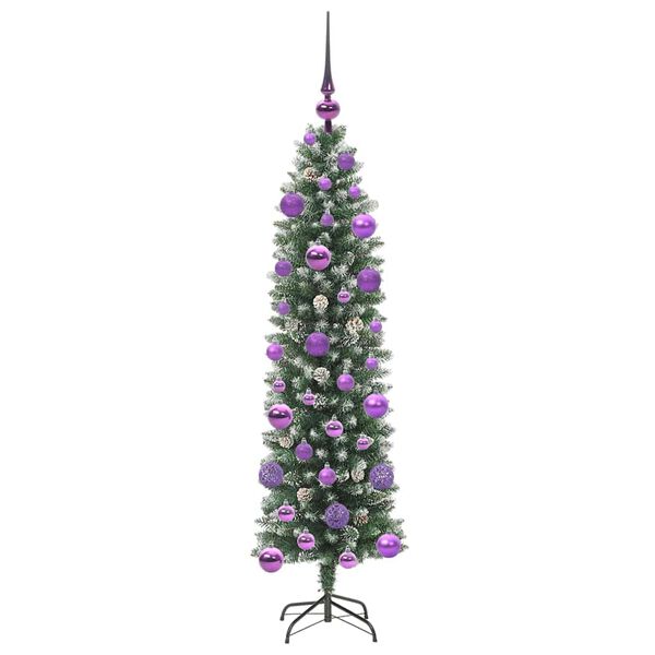 vidaXL &Aacute;rvore Slim de Natal Artificial Verde e Branco 120 cm