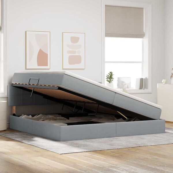 vidaXL Cama com arruma&ccedil;&atilde;o e colch&atilde;o Cinzento-claro 200 x 200 cm