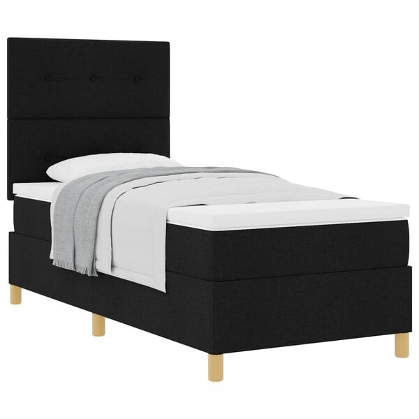 vidaXL Cama Box com colch&atilde;o com cabeceira Preto 90 x 190 cm tecido