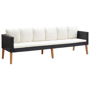 vidaXL Sof&aacute; de jardim 3 lugares com almofad&otilde;es vime PE preto