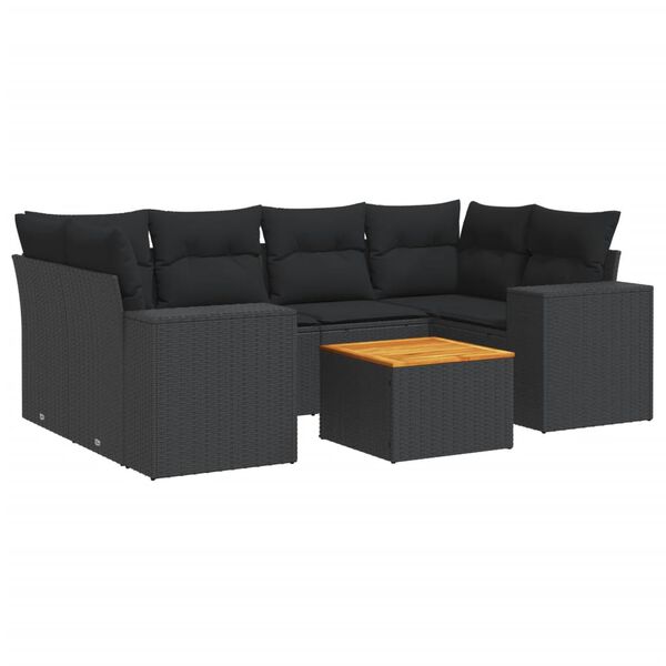 vidaXL 7 pcs conjunto de sof&aacute;s p/ jardim c/ almofad&otilde;es vime PE preto