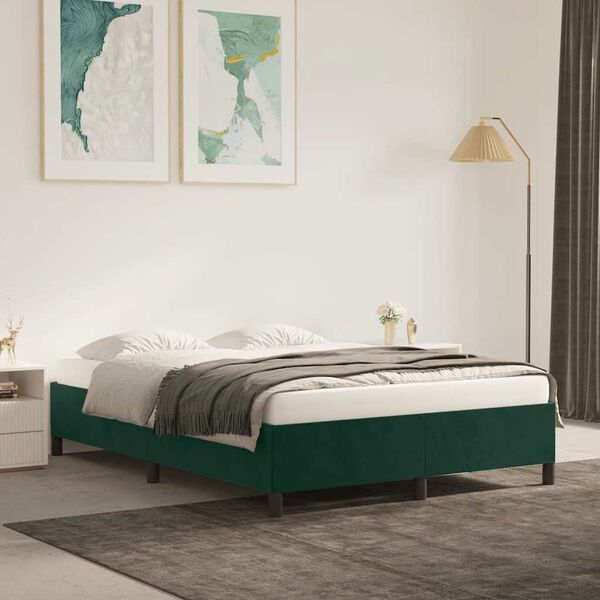 vidaXL Estrutura de cama sem colch&atilde;o 140x200 cm veludo verde-escuro