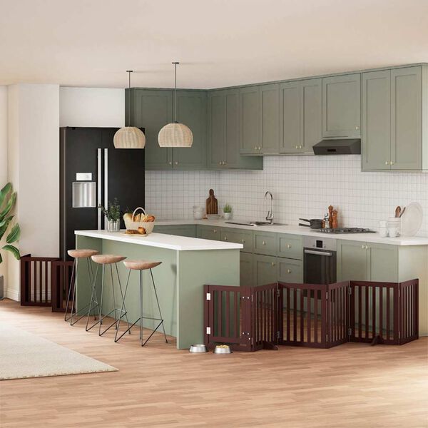 vidaXL Port&atilde;o c&atilde;es c/ porta dobr&aacute;vel 15 pain&eacute;is 750 cm &aacute;lamo castanho